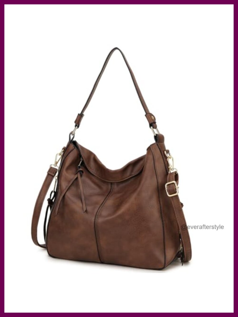 Faux Leather Hobo Shoulder Bag Fits 10.9" iPad Detachable Strap